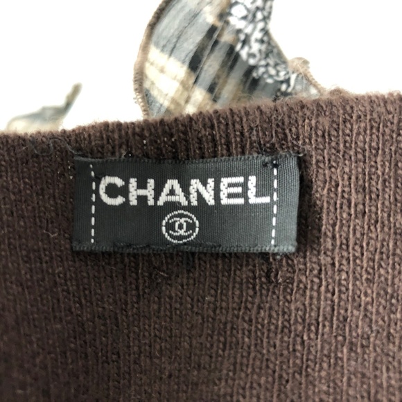 Chanel Shawl Scarf Chocolate Brown Knit Split Shawl Vintage 80s Rare with COA - Picture 7 of 8